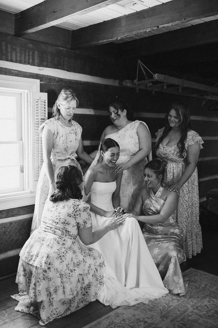 documentary-style wedding photography photos of the bride with her bridesmaids
